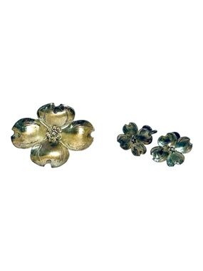 Vintage Stuart Nye RARE SET Sterling Silver  Dogwood Floral Brooch and Earrings